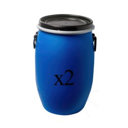 Lot de 2 fûts en plastique à ouverture totale - 60 litres - homologation ONU Y19