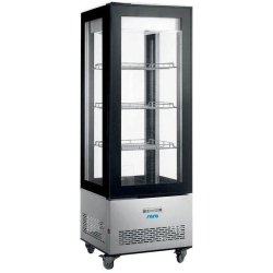 Vitrine réfrigérée professionnelle LEONIE - 4 faces vitrées, 400L, acier inoxydable, contrôle numérique