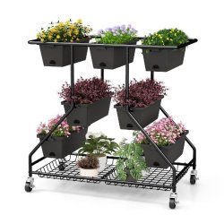 Helloshop26 - Jardinière surélevée vertical 100 x 56 x 99 cm avec 7 bacs de plantation et 4 roulettes verrouillables en PP noir 20_0012223 - vert v