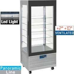 Vitrine réfrigérée panoramique inox - 5 étagères en verre ventilées - 480 litres - INN/V5-A2