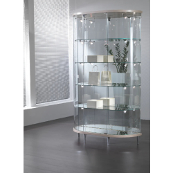 Vitrine semi ovale 203/MVA - fond miroir, éclairage LED, 4 tablettes réglables - gris clair