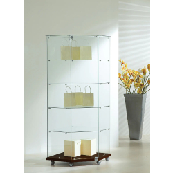 Vitrine d'angle tout verre 7/18VA - verre trempé - bois wengé - 68x68x180 cm