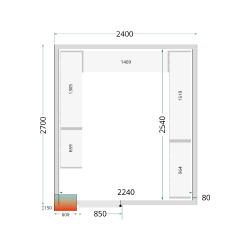 Chambre froide positive  (LxPxH) 2400 x 2700 x 2200 mm TEFCOLD CRPF2427WD