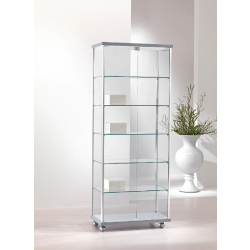 Vitrine armoire vitrée 73-AVA - gris clair - 180 cm de hauteur - 5 tablettes amovibles - porte avec serrure