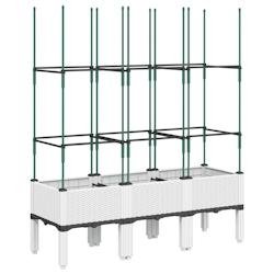 Helloshop26 - Jardinière bac lit surélevé plantes fleurs terrasse jardin avec treillis 120 x 40 x 142,5 cm PP blanc 02_0038242 - blanc 3000214148144