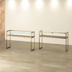 Vitrine T-Métal table 150x45xH95cm 1 bande LED - bronze