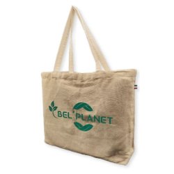 Sac de shopping en lin brodé - tissage jacquard bicolore - lin recyclé et coton biologique - fabriqué en France