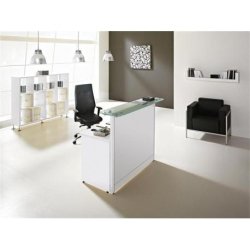 Banque d'accueil 1 place VOLTA - Référence VOLTA 12 - L 144 cm x P 80,5 x H 110 - Dessus verre ou bois - 4 finitions