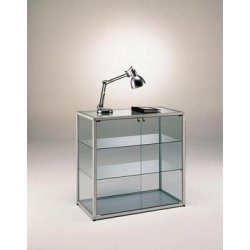Vitrine comptoir en verre ESG - 2 tablettes réglables - Étanche à la poussière - Largeur 980 mm - Hauteur 950 mm - Profondeur 415 mm