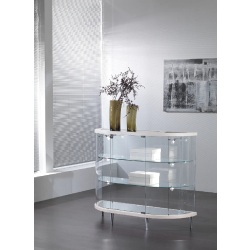 Vitrine galbée demi ovale 203/MBVA - blanc poli - design raffiné avec éclairage LED, 2 tablettes réglables et serrure