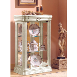 Vitrine en bois massif DV56VA - laqué crème cérusé avec fond miroir et 2 tablettes réglables