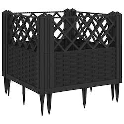 Helloshop26 - Jardinière bac lit surélevé plantes fleurs terrasse jardin avec piquets 43,5 x 43,5 x 43,5 cm PP noir 02_0038204 - noir 3000214135052