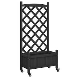 Helloshop26 - Jardinière bac lit surélevé plantes fleurs terrasse jardin avec treillis et roues bois massif de sapin noir 02_0038375 - noir Bois ma