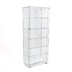 Vitrine 5 tablettes L72xP46xH180cm - socle blanc avec roulettes - serrure
