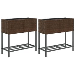 Helloshop26 - Jardinière bac lit surélevé plantes fleurs jardin terrasses avec étagère lot de 2 brun 70 x 28 x 70 cm résine tressée 02_0038883