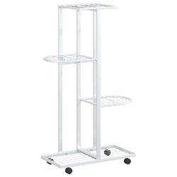 Helloshop26 - Jardinière à 4 niveaux avec roues design moderne intérieur et extérieur 44 x 23 x 80 cm en fer blanc 02_0047083 - blanc 3000234585493