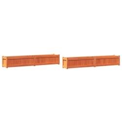 Helloshop26 - Jardinière bac lit surélevé plantes fleurs jardin terrasses lot de 2 cire bois de pin massif marron 02_0039062 - marron Bois massif 3