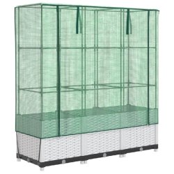 Helloshop26 - Jardinière bac lit surélevé plantes fleurs terrasse jardin surélevée avec housse aspect rotin 120 x 40 x 138 cm blanc 02_0038737 -