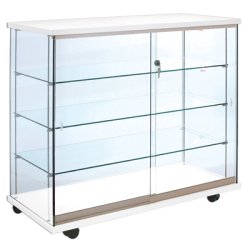 L 100 x p 46 x h 95 cm vitrine d'exposition comptoir verre trempé blanc