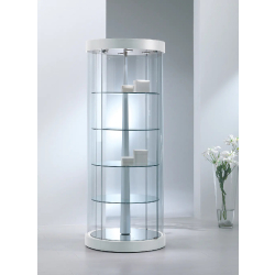 Vitrine d'exposition cylindrique tournante 209/RGVA - blanc poli - 4 tablettes réglables - éclairage LED