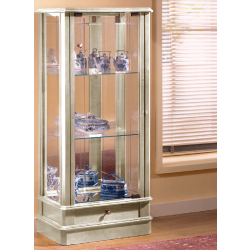 Vitrine en bois DV4VA - laqué crème cérusé - 2 tablettes réglables et fond miroir