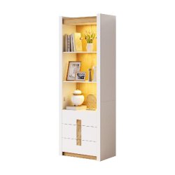 Merax Vitrine LED  63 x 41,5 x 200 cm, 3 tiroirs et rangements réglables, blanc - blanc Bois manufacturé N625P514542543Z