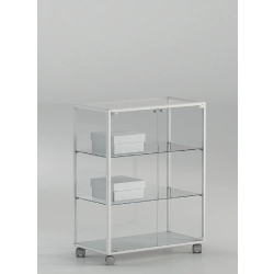 Vitrine desserte sur roulettes 71-BPVA - blanc poli - 2 tablettes amovibles - porte avec serrure - design moderne