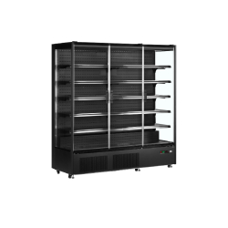 Vitrine ventilée positive 1147 Litres, 6 niveaux, 3 portes vitrées battantes, sur roulettes, noire, 980 W, 220 V - MONO