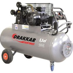 DRAKKAR ÉQUIPEMENT - Compresseur à pistons 200L 5,5CV Tri - Entraînement par courroie - Tableau de contrôle avec sorties régulées