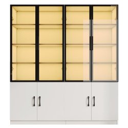 Merax Vitrine 120x40x160 cm avec éclairage LED, verre fumé, cadre aluminium et corps en panneau de particules, blanc - blanc multi-matériau N880P49