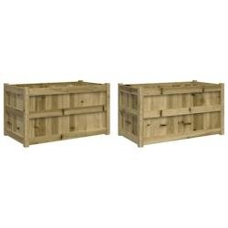 Helloshop26 - Jardinière bac lit surélevé plantes fleurs jardin terrasses lot de 2 bois de pin imprégné marron 02_0039032 02_0039032 - marron Boi