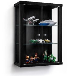 K-Möbel suspension vitrine en verre noir (80x60x25 cm) avec 2 étagères en verre réglables en hauteur - modèle de voiture vitrine d'argent - noir