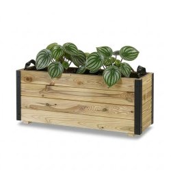 HORTALIA Jardinière Extérieure en Bois avec Renfort en Aluminium GHIO – Terrasse, Jardin ou Balcon – 90x30x40 cm - marron Bois manufacturé 700208-AL40