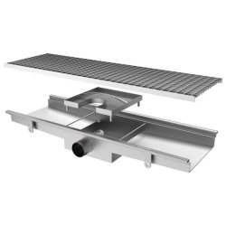 Caniveau avec caillebotis, sortie horizontale ø 63 mm et filtre carré, 2050x300x150 mm - VIRTUS - 0615402428156