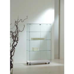 Vitrine d'exposition en verre 8/14VA - 80cm de large, roulettes, 3 tablettes amovibles, portes vitrées avec serrure - finition gris