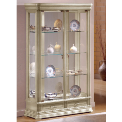 Vitrine en bois DV76VA - laqué crème cérusé - 3 tablettes réglables avec serrure et fond miroir