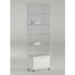 Vitrine haute standard 71-MAPVA - blanc poli - verre trempé - 4 tablettes amovibles - serrure et roulettes