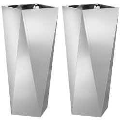 Helloshop26 - Lot de 2 jardinières modernes pour extérieur 30 x 30 x 75 cm avec design chic en acier galvanisé argent - acier 3000237708936