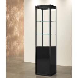 Vitrine T-Métal colonne 45x45xH190cm 2 spots LED, partie lacquée H76cm - noir
