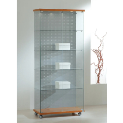 Vitrine hexagonale 8/18LBVA - Plateaux tournants, 4 tablettes amovibles, serrure et socle bois