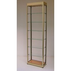 VA10 - Vitrine d'exposition en verre trempé, alu or, mélaminé poirier, avec 6 tablettes réglables et serrure