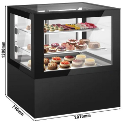 Vitrine réfrigérée de présentation 200 cm avec service arrière - avec 2 étagères - double vitrage couleur noir mat