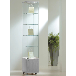 Vitrine colonne haute 4/22MVA - rangement en verre trempé avec serrure - 4 tablettes amovibles - gris