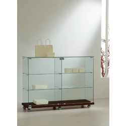 Vitrine basse large en verre 12/90VA - wengé - avec serrure et 4 tablettes amovibles