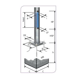 Mât d'éclairage public cylindro-conique adagio rch / hauteur 8 - 12 m / en acier / diamètre 60 mm / diamètre base 160 - 216 mm