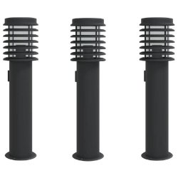 Helloshop26 - Lampadaires d'extérieur avec sortie 3 pcs acier inoxydable noir 02_0042573 - noir Polycarbonate 3000218195229