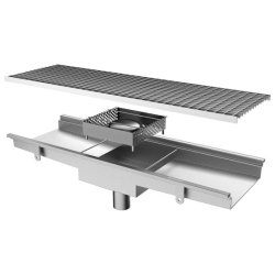 Caniveau avec caillebotis, sortie verticale ø 63 mm et filtre carré, 800x300x150 mm - VIRTUS - 0615402028141