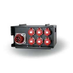 114-06-352 - Coffret de distribution empilable - Indu Electric - Entrée CEE 125A 400V 5P - Sorties 6x CEE 32A 400V 5P avec options RCBO 30mA 4P