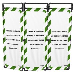 Barrière d'intervention 3 panneaux PVC ou Inox 304 - 1800 / PVC / Rayé vert / blanc (Travaux en cours)