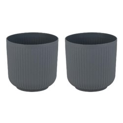 Helloshop26 - Lot de 2 jardinières rondes 32,5 x 32 cm avec système de drainage moderne en PP gris 20_0012466 - gris 3000227239648